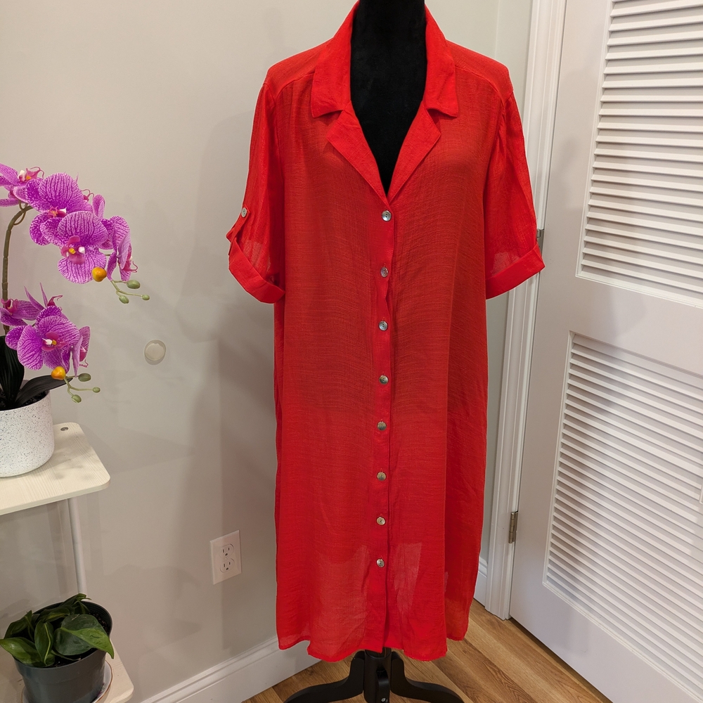 Vibrant Red Button-Up Dress 3X